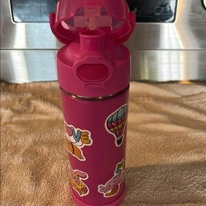 Thermos Pink Kids Water Bottle with Colorful Sticker Accents